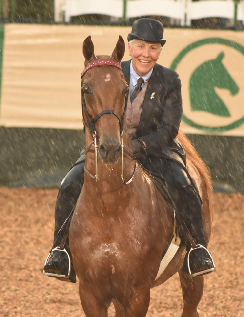 Vickie Byrd and Iconium braving the rain. Photo by Avis.