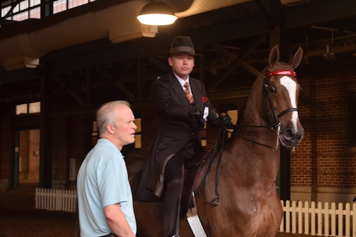 Robert Gardiner Bob Brison and Three Gaited 15.2 Under Champion Callaways Blaire waiting for the gate to open.