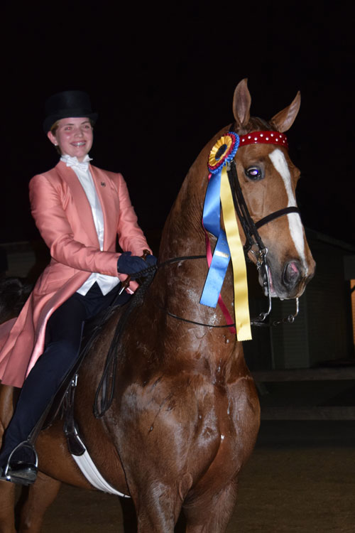 Watermark's A Kiss For Luck and Merrick Semans won both the Junior Exhibitor Three-Gaited qualifier and championship. This is their first year in the 14-17 division.